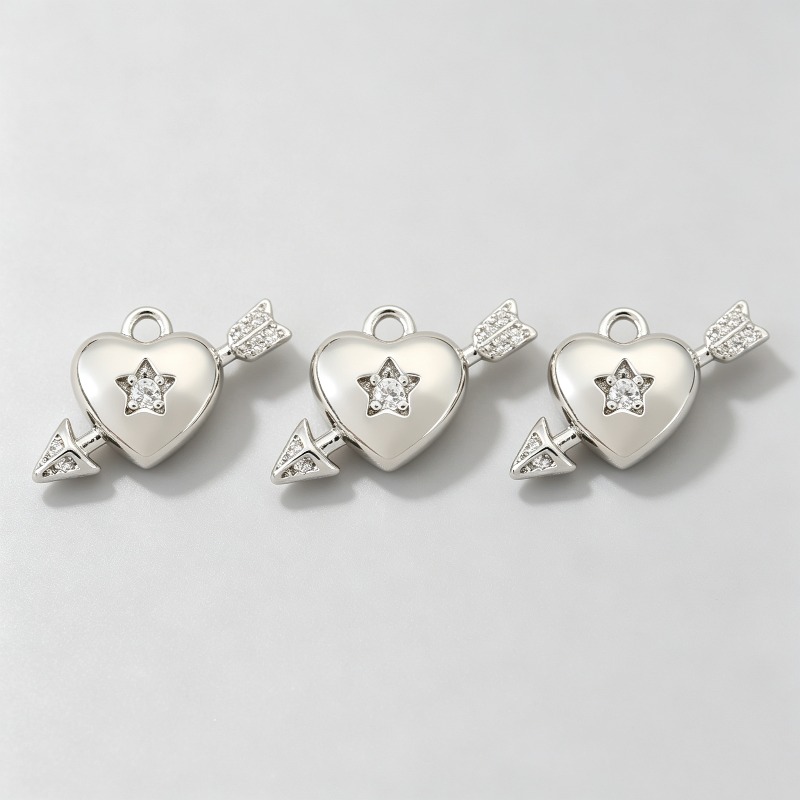 3pc Copper Inlaid Synthetic Zirconia Arrow Through Heart Pendant Set
